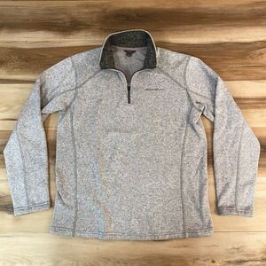 Eddie Bauer Sweater Fleece Pullover Mens Large 1/4 Zip Gray Marl